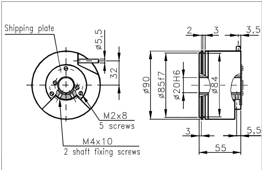 Desenho dimensional do codificador incremental de alta resolução ELCIS I/90CD.