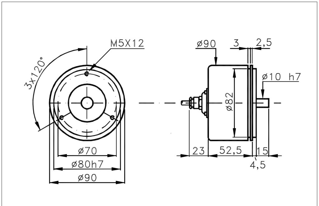 Dimensional drawing of the ELCIS I/90D high-resolution incremental encoder