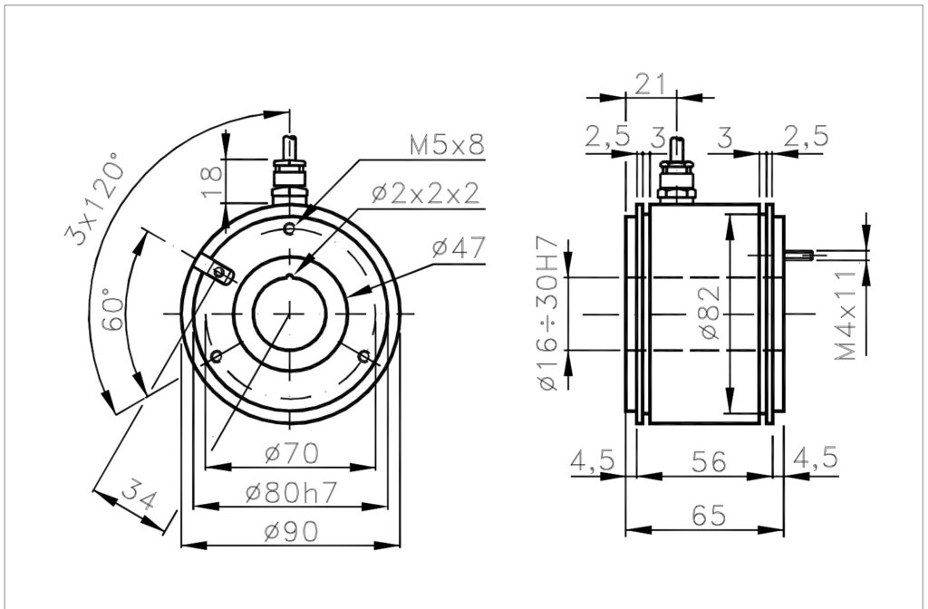Plano dimensional del encoder incremental alta resolución ELCIS I/90Z