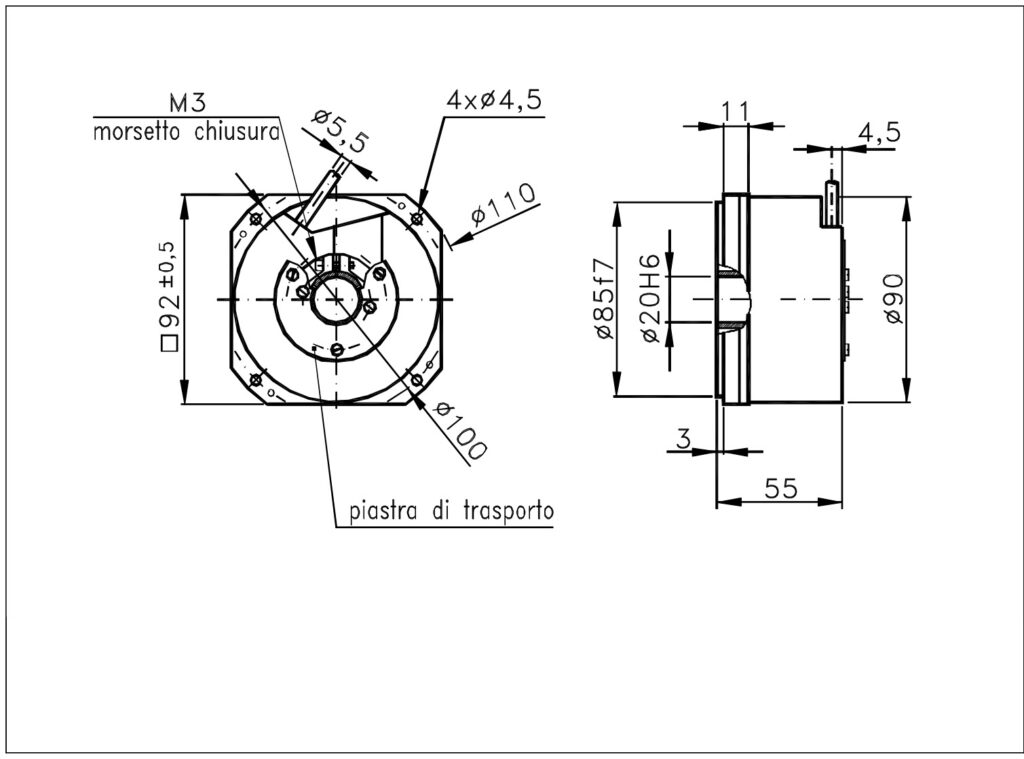 Dimensional drawing of the ELCIS I/92CD high-resolution incremental encoder