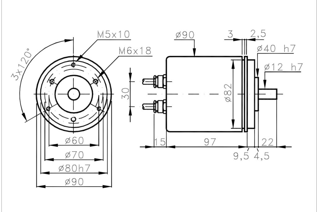 Plano dimensional del encoder incremental con dinamo taquimétrica ELCIS I/90AT