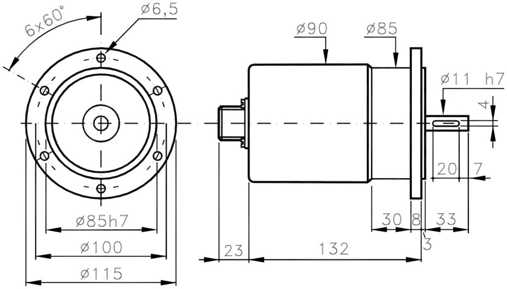 Plano dimensional del encoder incremental doble resolución ELCIS I/115K