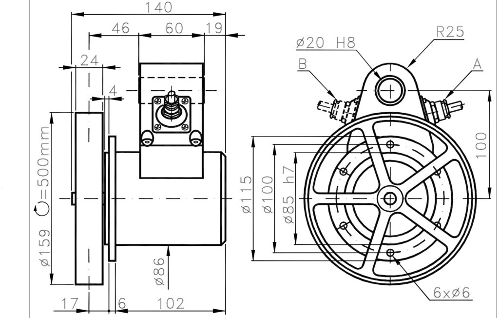 Plano dimensional del encoder incremental especial ELCIS I/159