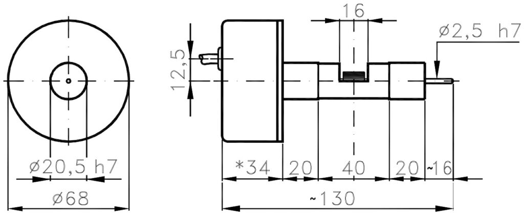 Dimensional drawing of the special incremental encoder ELCIS I/68BL