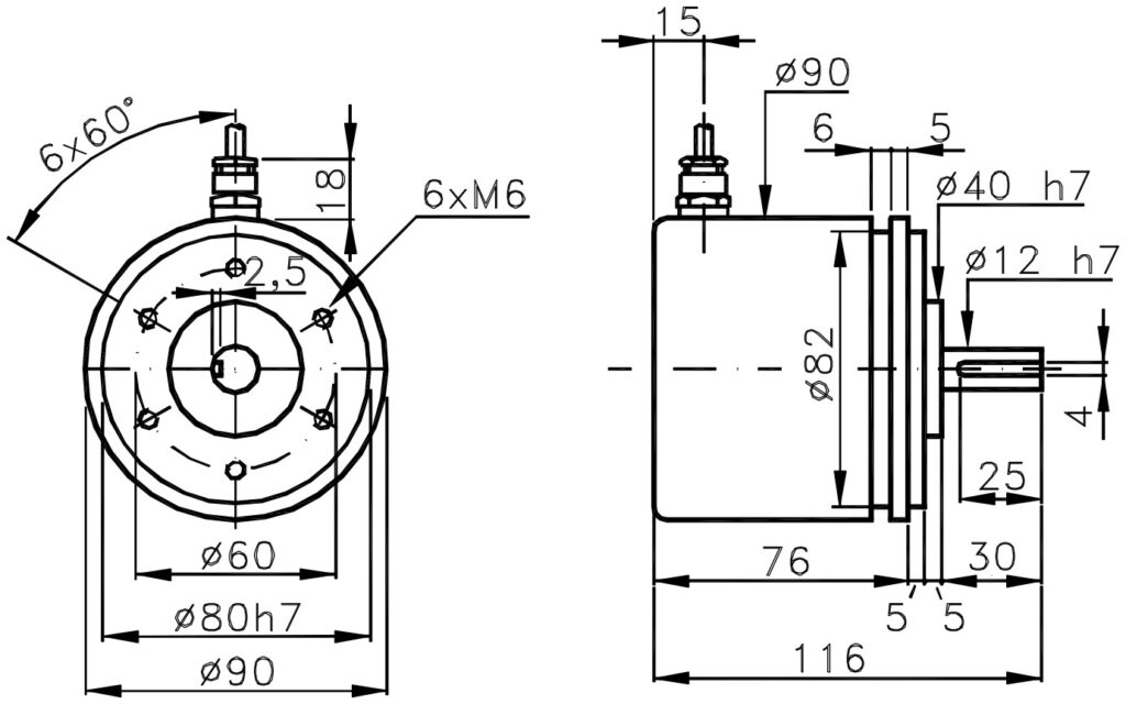 Plano dimensional del encoder incremental especial ELCIS I/90G
