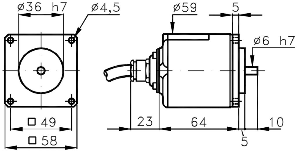 Plànol dimensional de l'encoder incremental estàndard ELCIS I/58