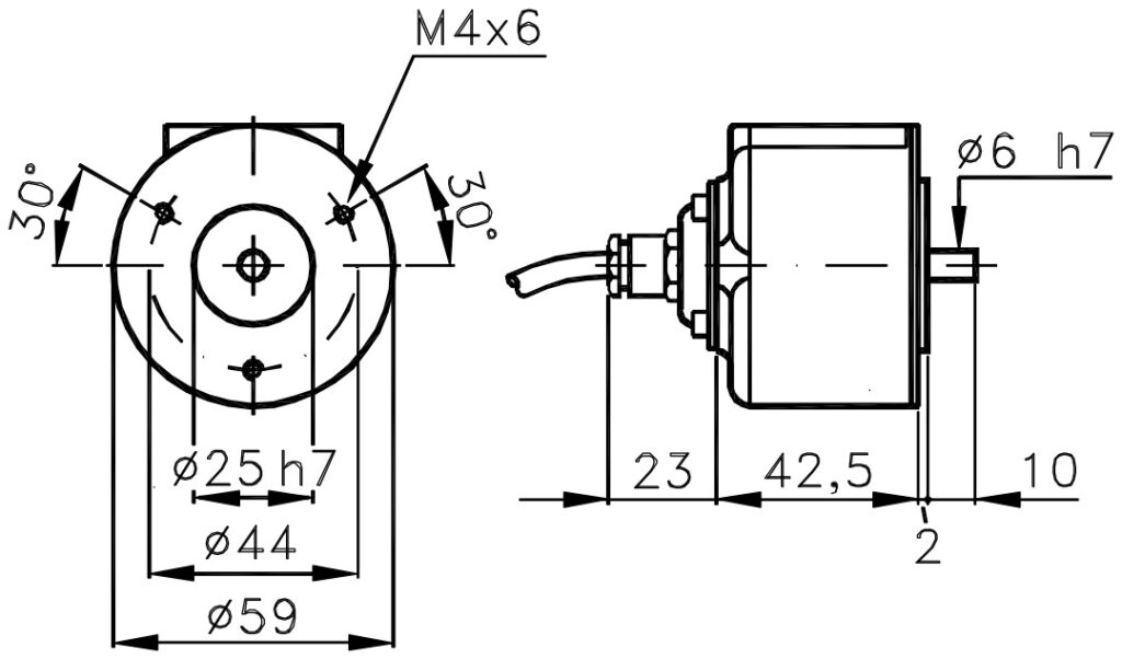 Schéma dimensionnel de l'encodeur incrémental standard ELCIS I/59A