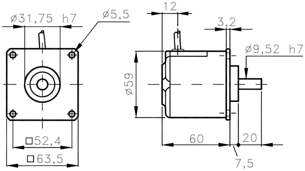 Debuxo dimensional do codificador incremental de baixo custo ELCIS I/63QJ