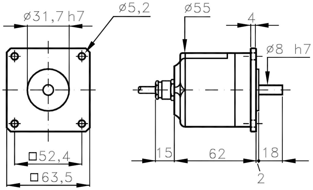 Plano dimensional del encoder incremental low cost ELCIS I/E6