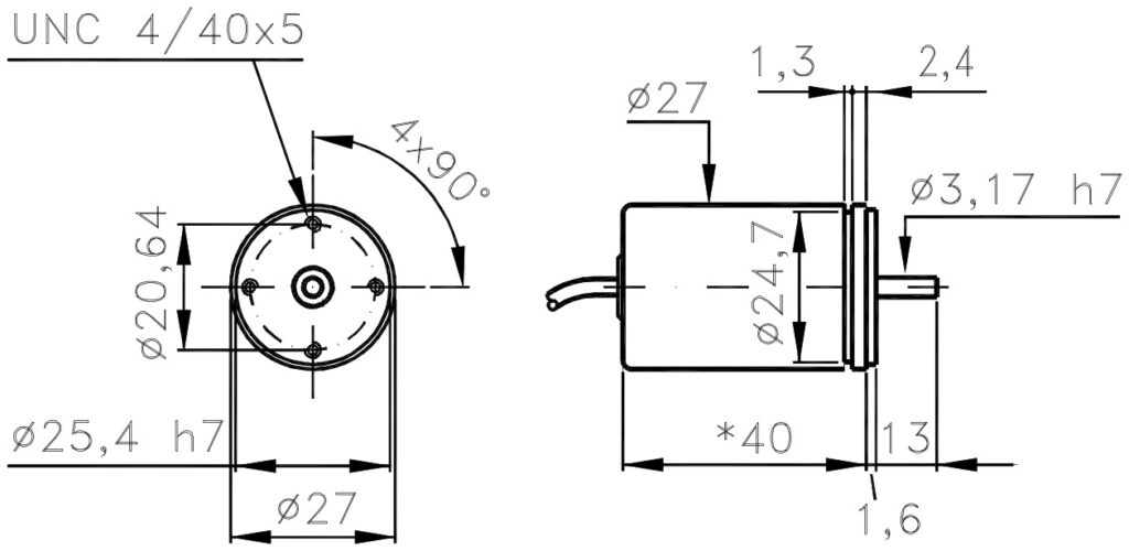 Debuxo dimensional do encoder incremental en miniatura ELCIS I/27L