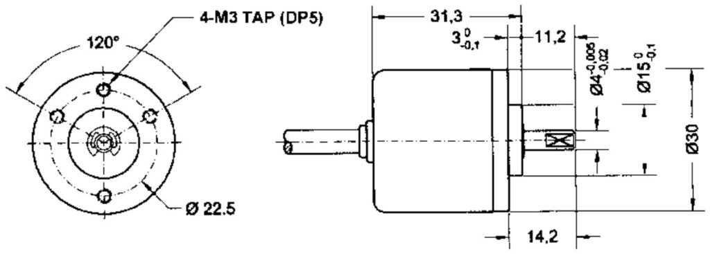 Plànol dimensional de l'encoder incremental miniatura ELCIS I/30