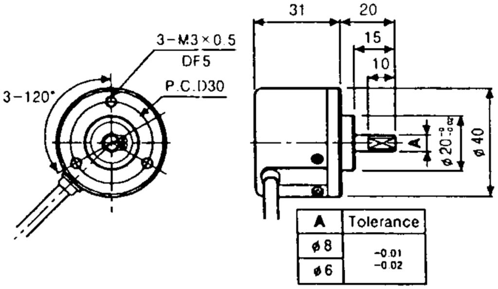 Plànol dimensional de l'encoder incremental miniatura ELCIS I/40