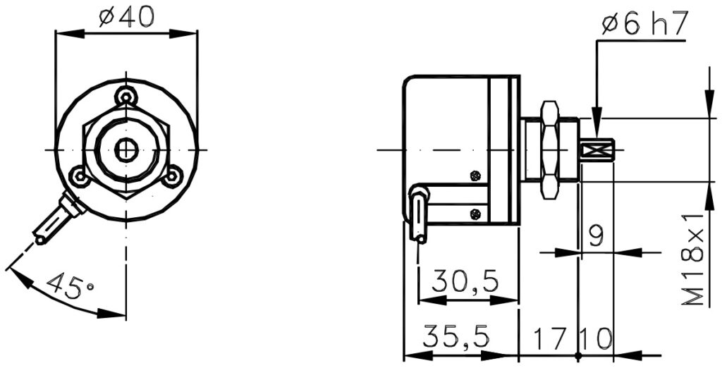 Plànol dimensional de l'encoder incremental miniatura ELCIS I/40F