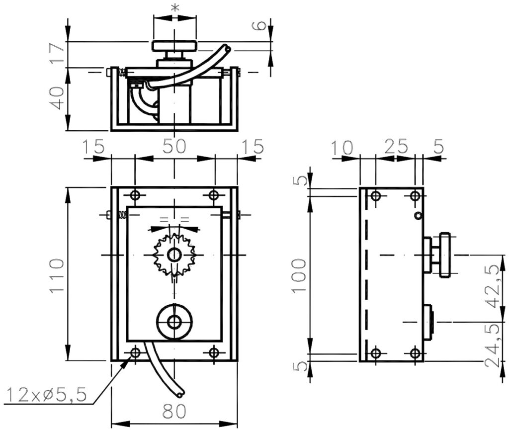 Plano dimensional del encoder incremental para cremalleras ELCIS I/110C