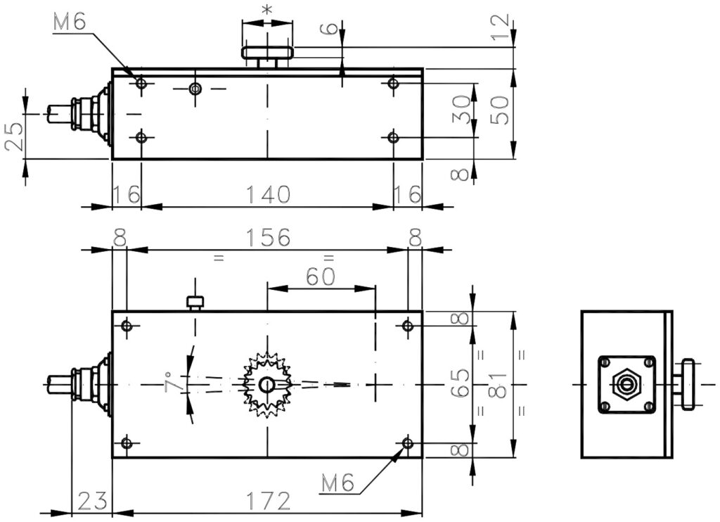Dimensional drawing of the incremental encoder for racks ELCIS I/172C