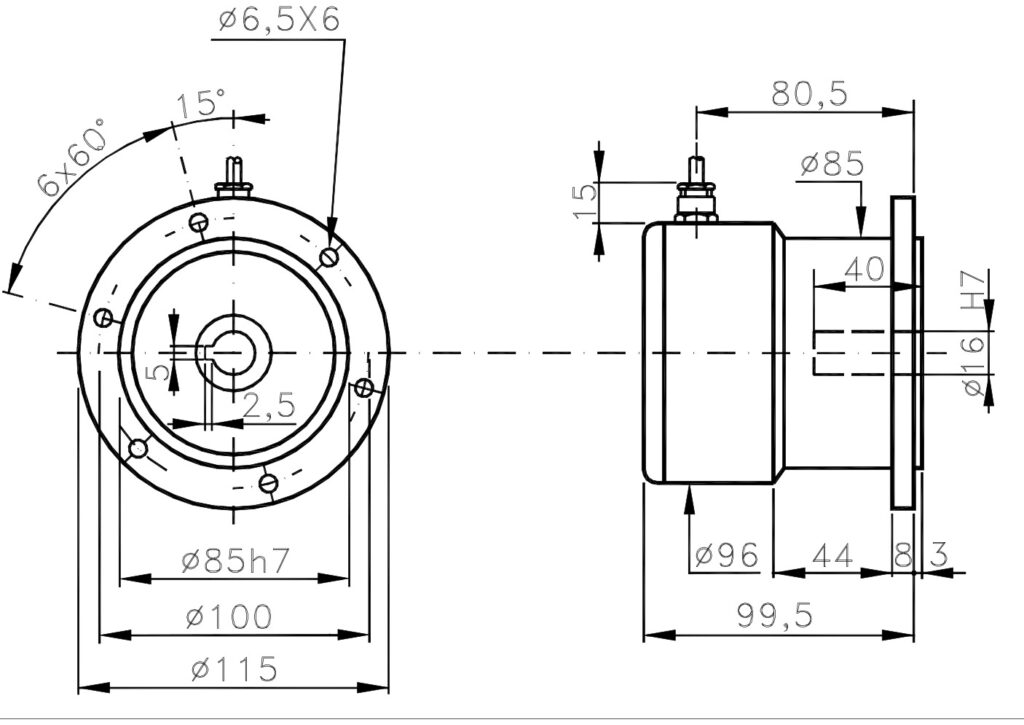 Plànol dimensional de l'encoder incremental per a motors ELCIS I/115C