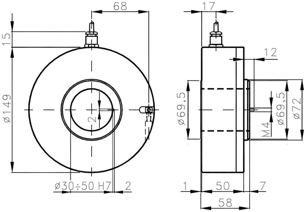 Debuxo dimensional do encoder incremental para motores ELCIS I/149C