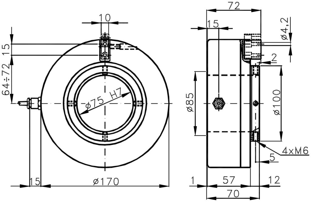 Plànol dimensional de l'encoder incremental per a motors ELCIS I/170CA