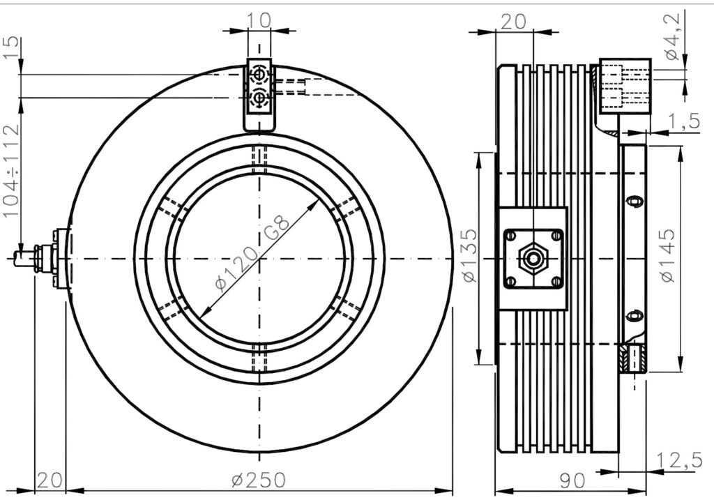Plànol dimensional de l'encoder incremental per a motors ELCIS I/250C