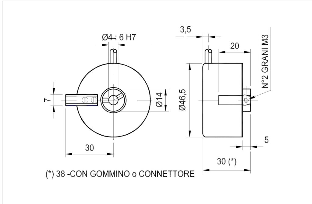 Plànol dimensional de l'encoder incremental per a motors ELCIS I/46C