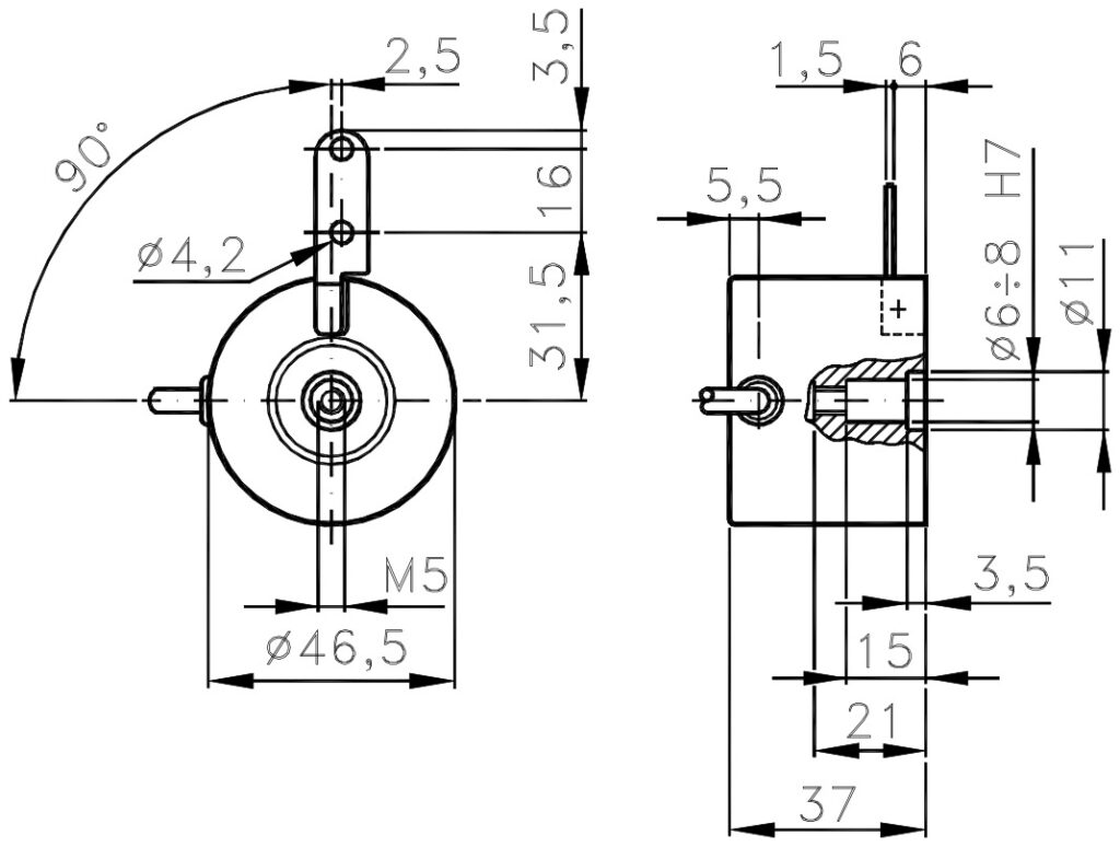 Debuxo dimensional do encoder incremental para motores ELCIS I/46S