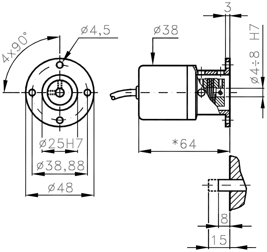Dimensional drawing of the incremental encoder for ELCIS I/48 motors