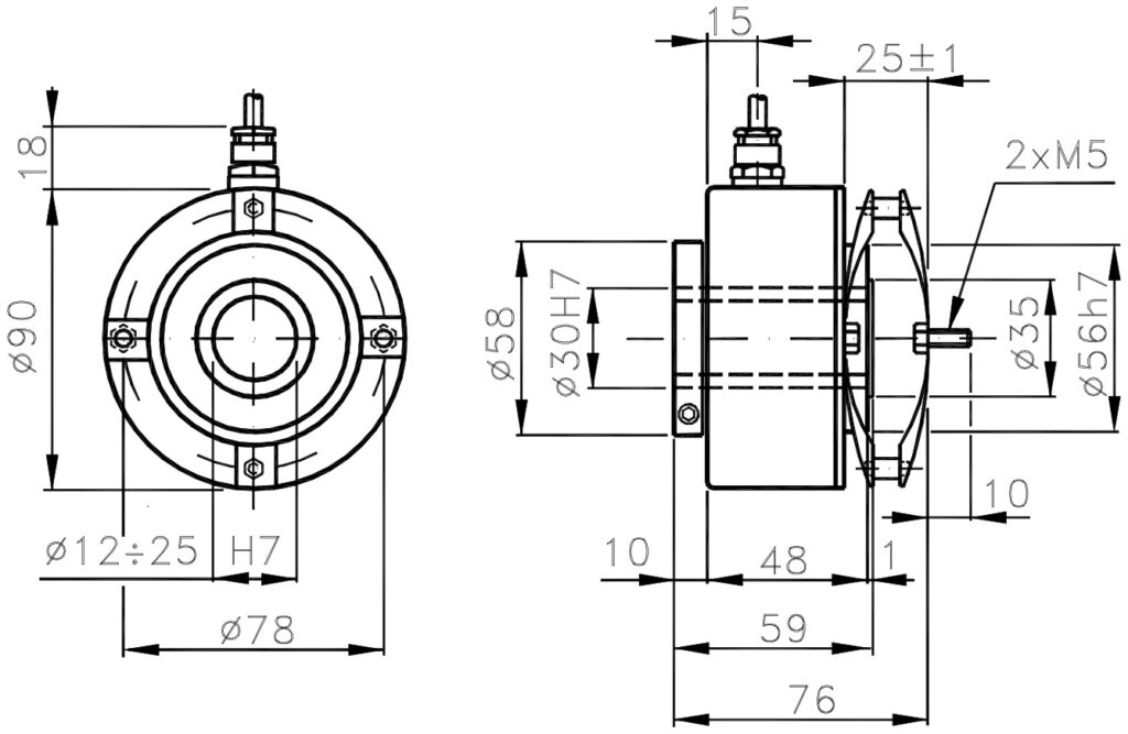 Plano dimensional del encoder incremental para motores ELCIS I/90CBB