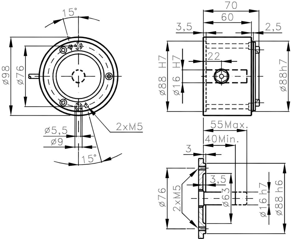 Dimensional drawing of the incremental encoder for ELCIS I/98 motors