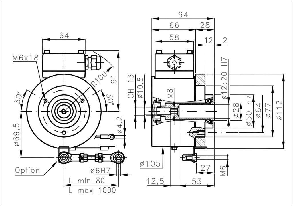 Schéma dimensionnel de l'encodeur incrémental robuste ELCIS I/104
