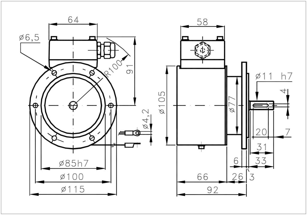 Dimensional drawing of the robust incremental encoder ELCIS I/114