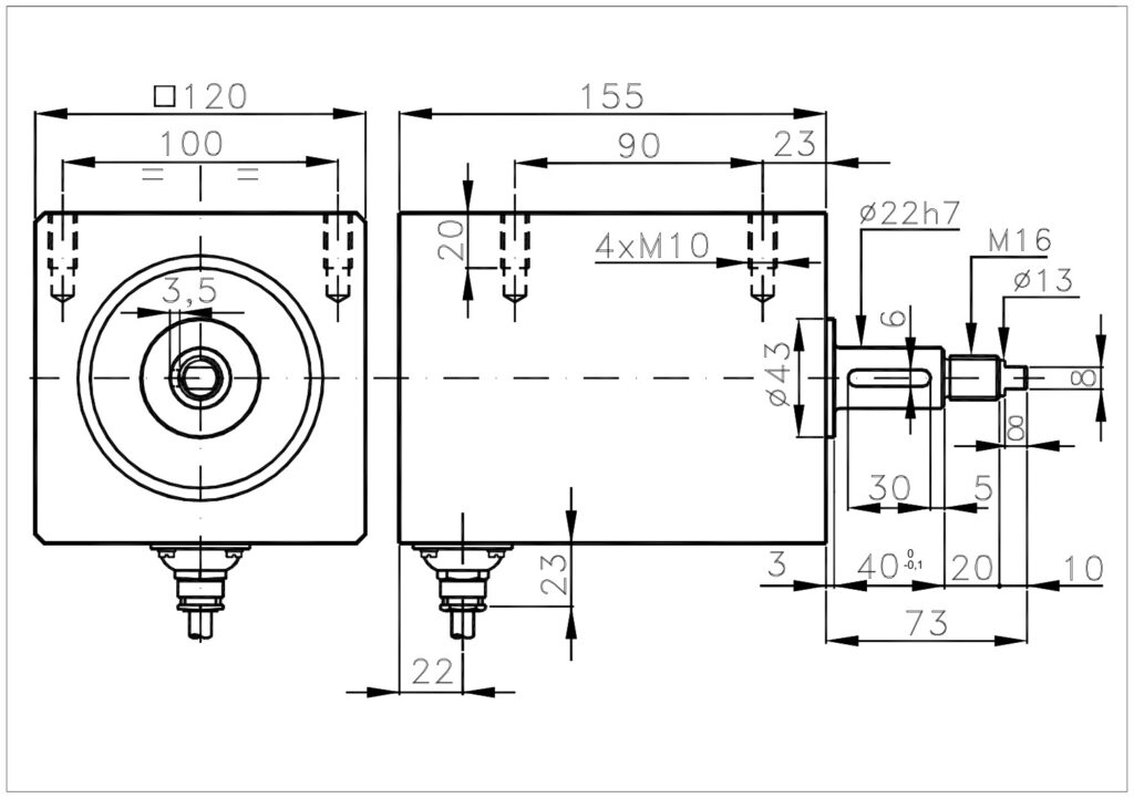 Plano dimensional del encoder incremental robusto ELCIS I/120