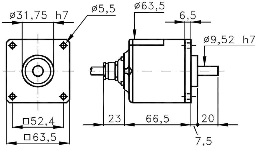 Plànol dimensional de l'encoder incremental robust ELCIS I/63