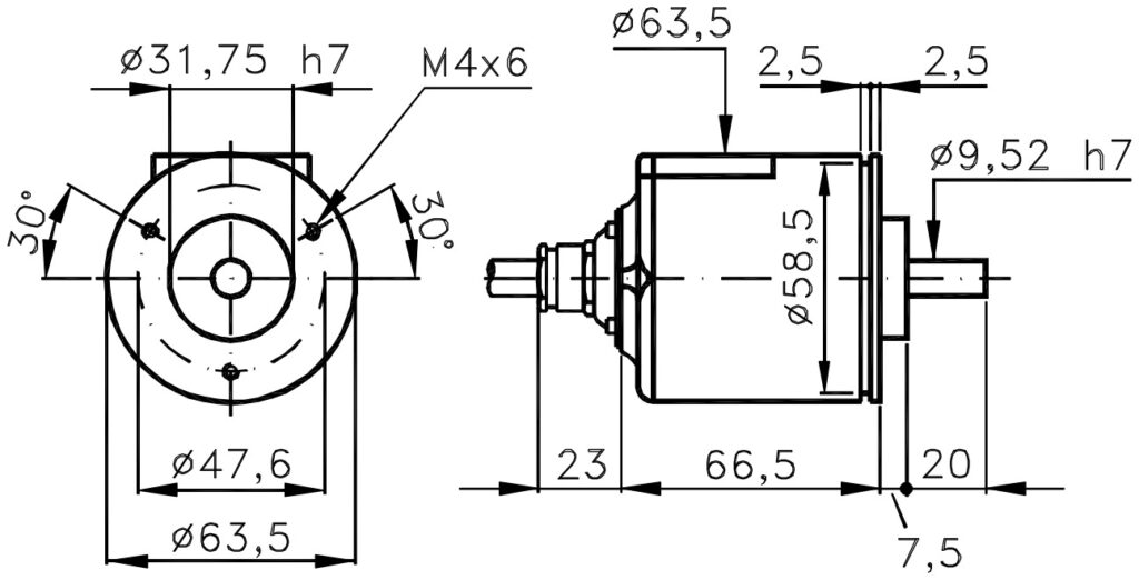 Plano dimensional del encoder incremental robusto ELCIS I/63S