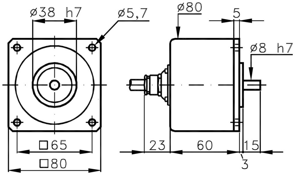 Schéma dimensionnel de l'encodeur incrémental robuste ELCIS I/80