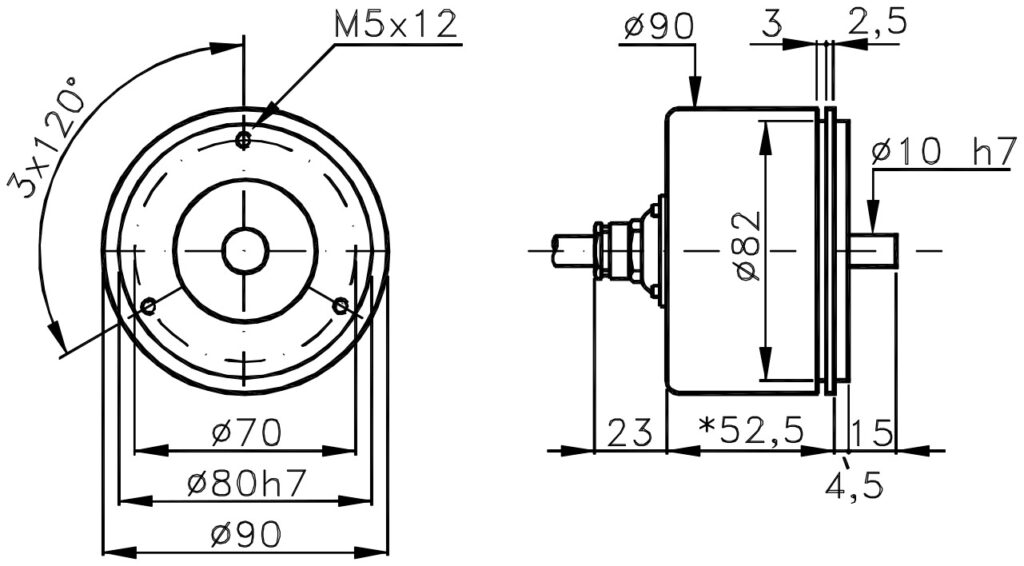 Schéma dimensionnel de l'encodeur incrémental robuste ELCIS I/90