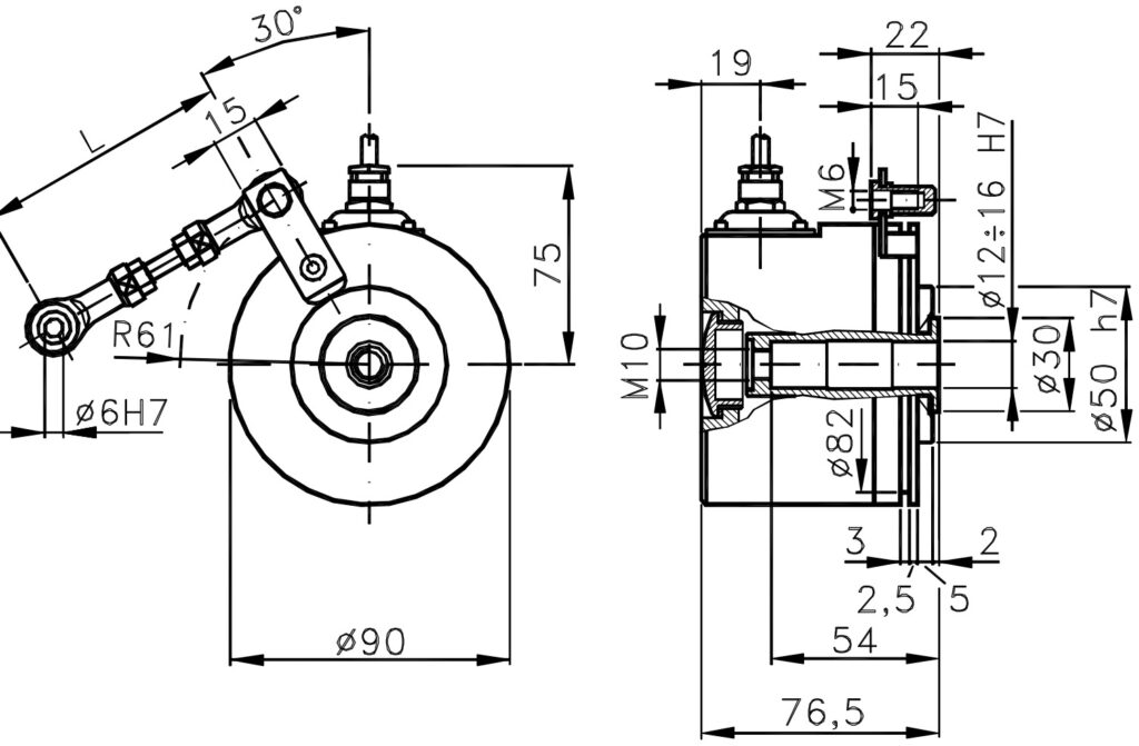 Dimensional drawing of the ELCIS I/90AA robust incremental encoder