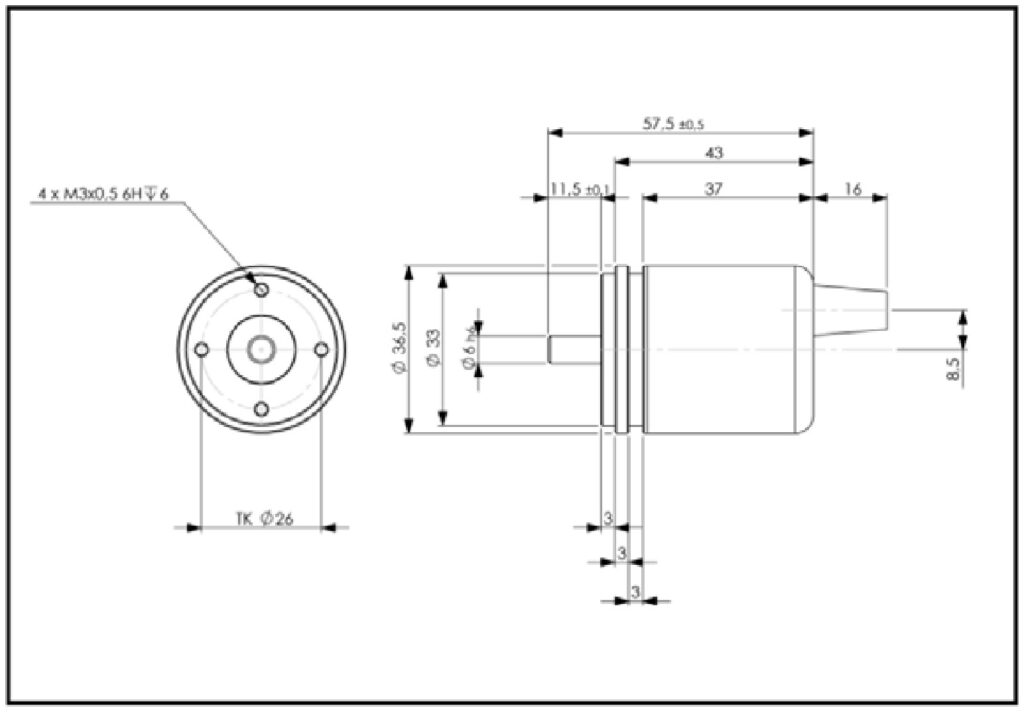 Schéma dimensionnel de l'encodeur magnétique absolu ELCIS M936