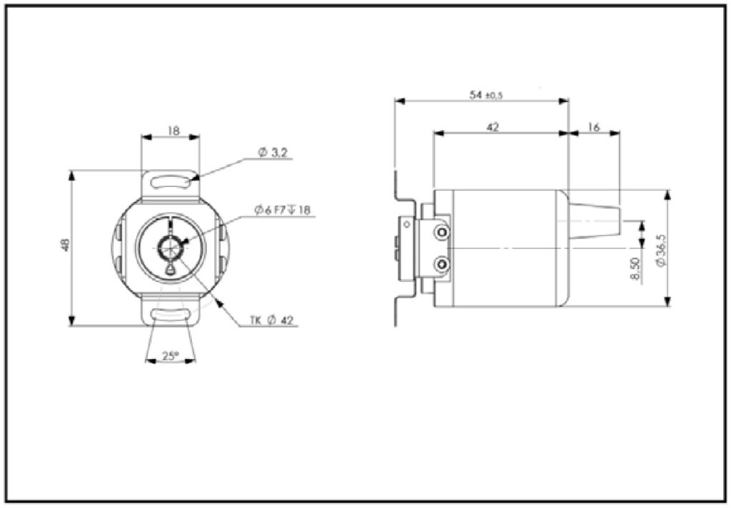 Desenho dimensional do codificador magnético absoluto ELCIS M936C
