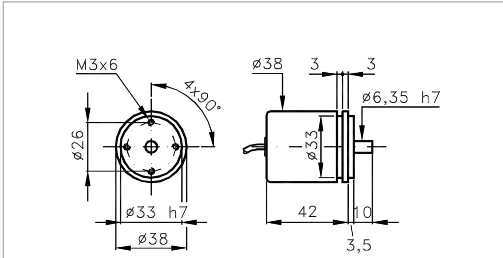 Dimensional drawing of the ELCIS M338S single-turn absolute magnetic encoder