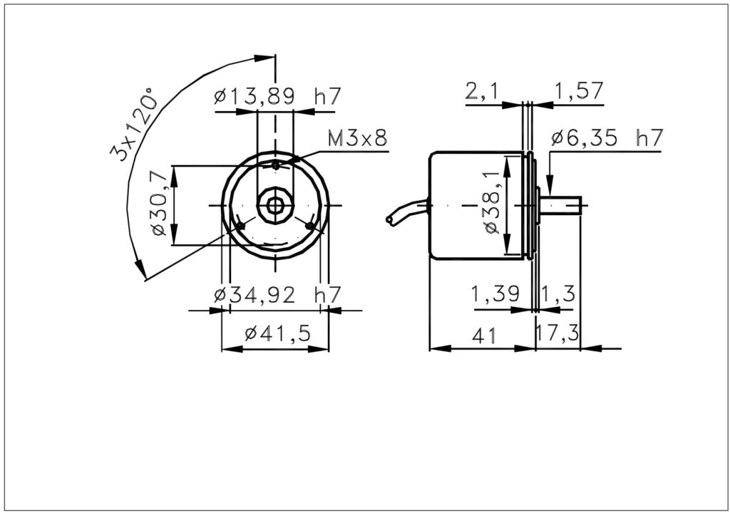 Schéma dimensionnel de l'encodeur magnétique absolu monotour ELCIS M341S
