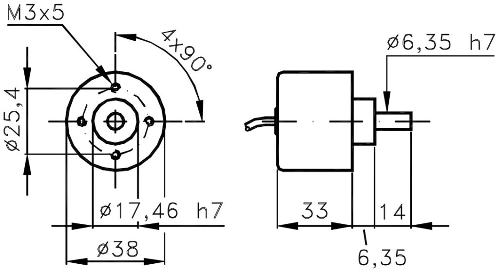 Plano dimensional del encoder magnético incremental ELCIS M38
