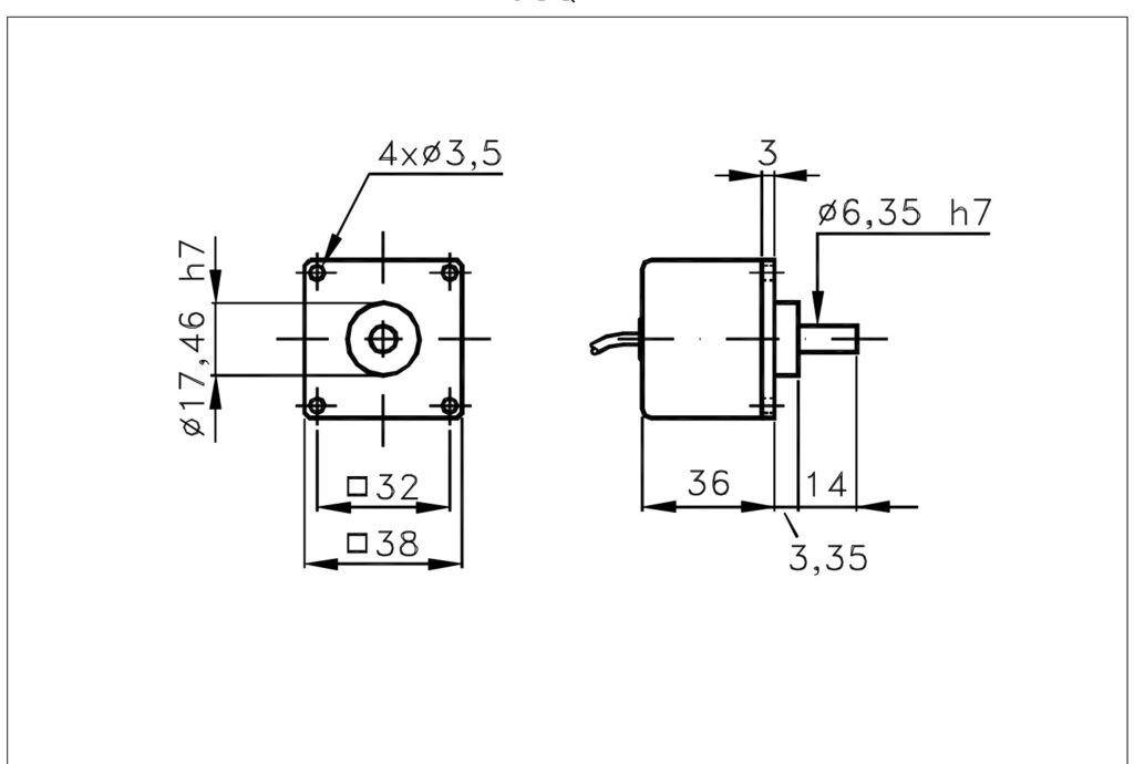 Plànol dimensional de l'encoder magnètic incremental ELCIS M38Q