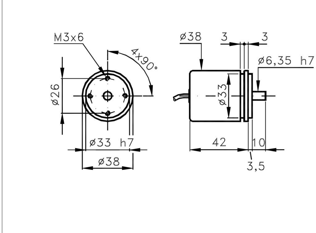 Debuxo dimensional do codificador magnético incremental ELCIS M38S