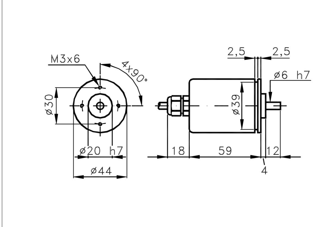 Schéma dimensionnel de l'encodeur magnétique incrémental ELCIS M44S