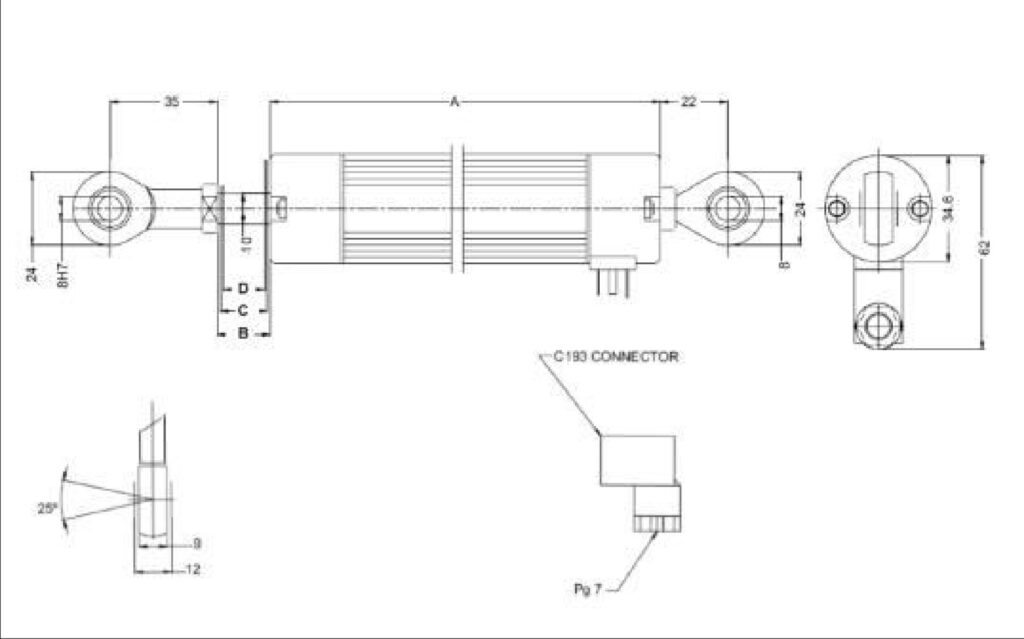 Schéma dimensionnel du potentiomètre linéaire ELCIS RPB