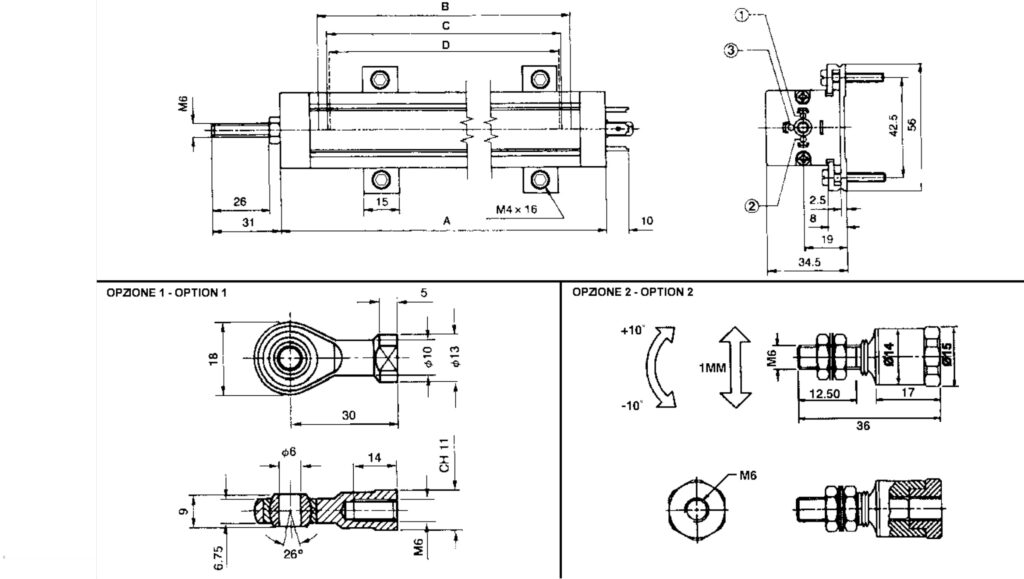 Schéma dimensionnel du potentiomètre linéaire ELCIS RPC