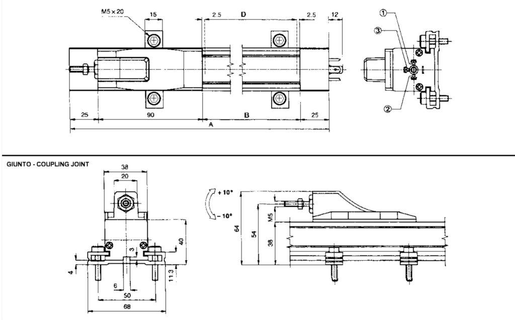 Plano dimensional del potenciómetro lineal ELCIS RPF