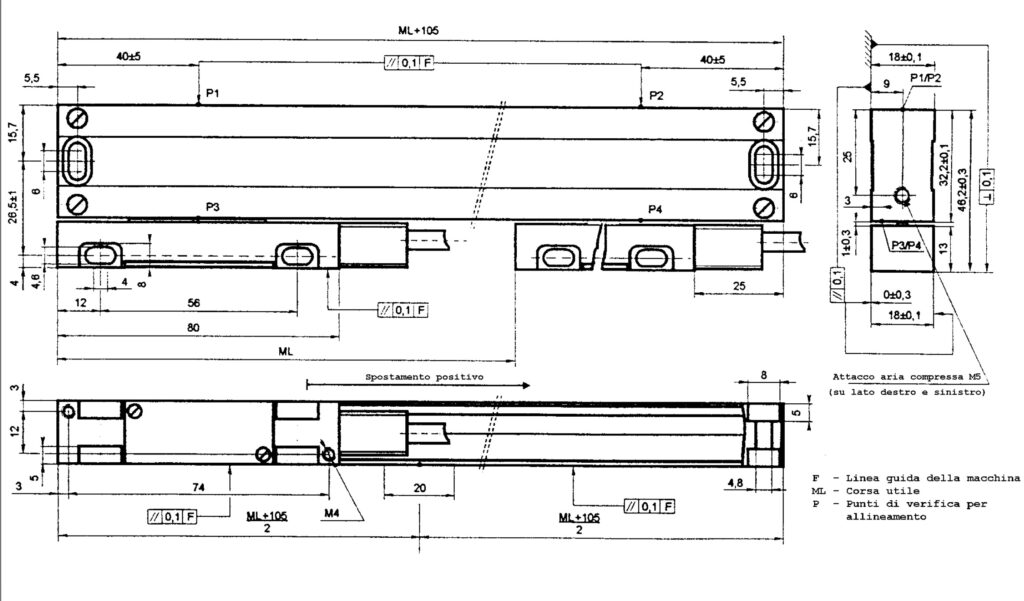 Plano dimensional del regla óptica de vidrio ELCIS RV1846