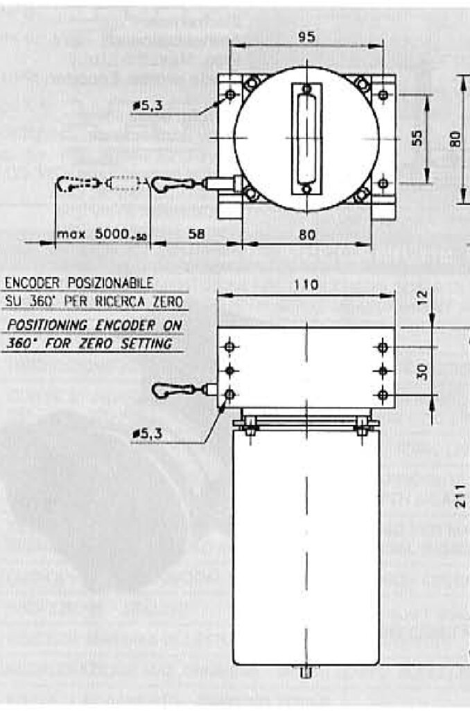 Plano dimensional del transductor lineal por cable ELCIS AF500