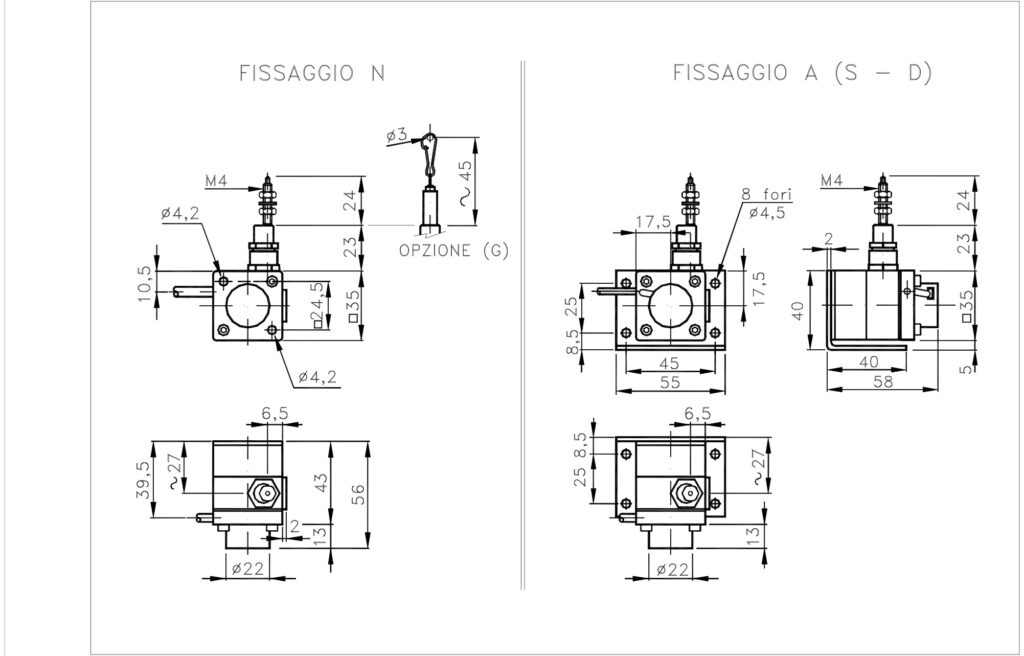 Plano dimensional del transductor lineal por cable ELCIS F3A